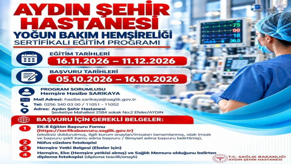 Aydın Şehir Hastanesi&rsquo;nde yoğun bakım hemşireliği eğitimi d&uuml;zenlenecek
