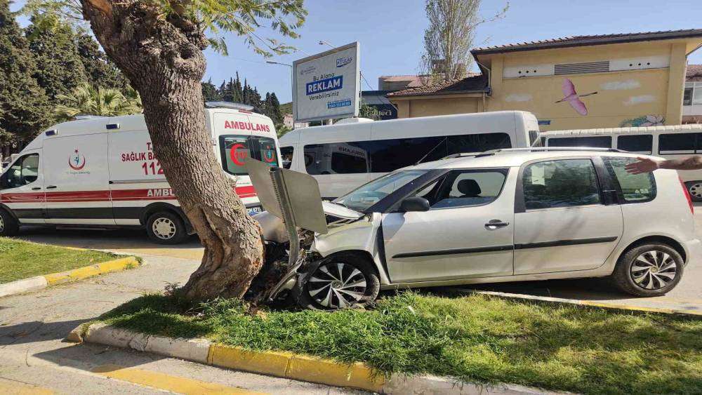 Tansiyonu düşen sürücü, yayalara çarpmamak için ağaca çarptı

