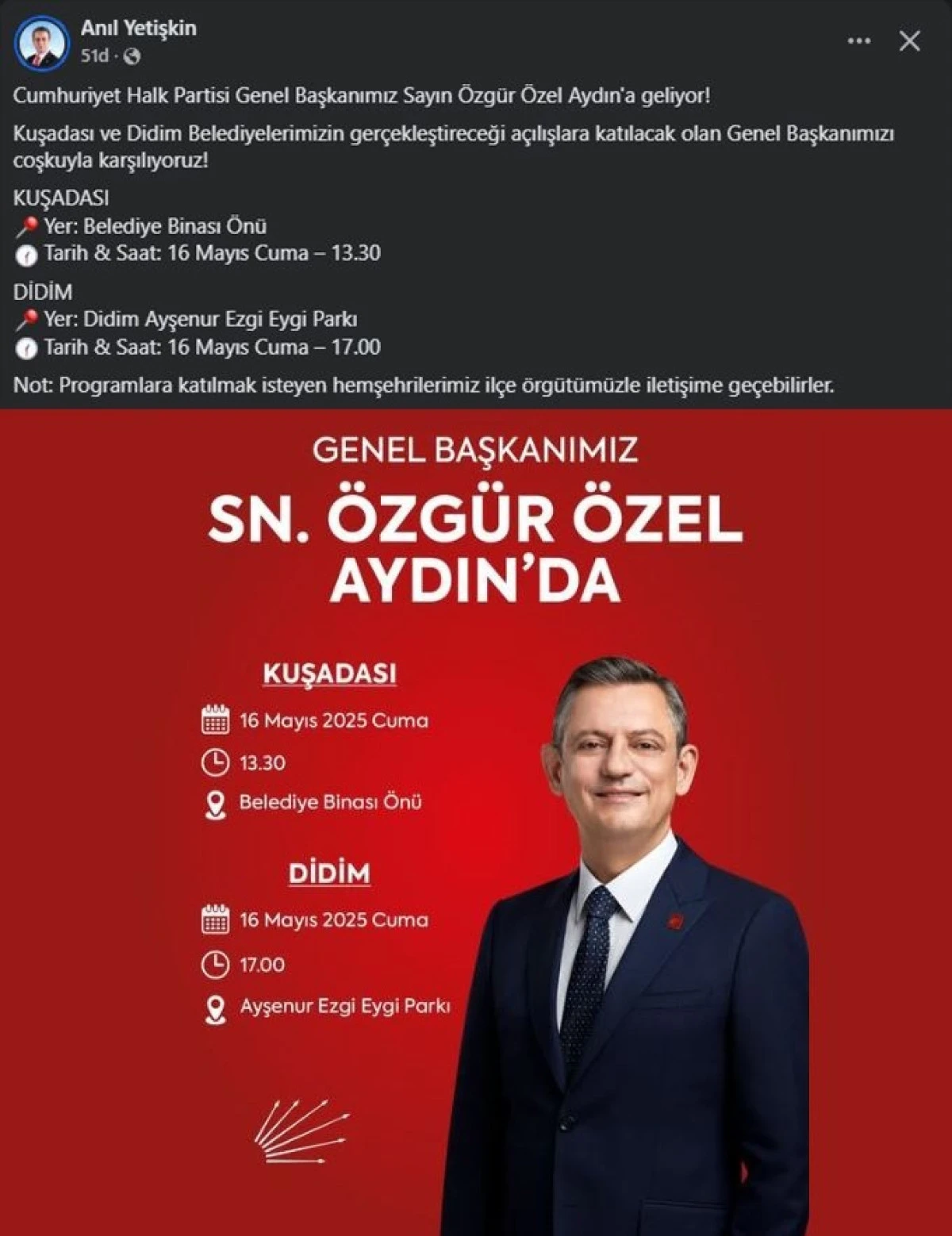 BAŞKAN YETİŞKİN’DEN ÖZGÜR ÖZEL PAYLAŞIMI